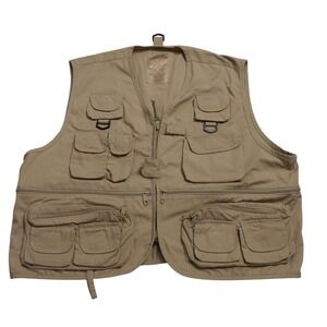 Master Sportsman Fishing Vest Khaki Multi Pocket Utility‎ Outdoor Men Size XL